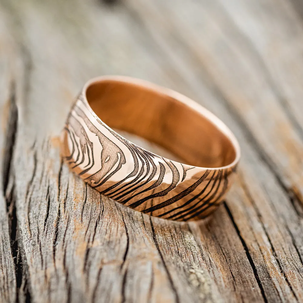 DOMED WOODGRAIN WEDDING BAND - 14K ROSE GOLD - SIZE 10 3/4