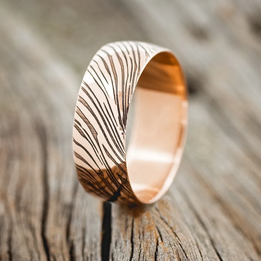 DOMED WOODGRAIN WEDDING BAND - 14K ROSE GOLD - SIZE 10 3/4