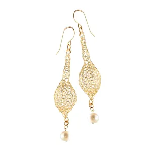 Drop shape Crochet Earring with a hanging pearl