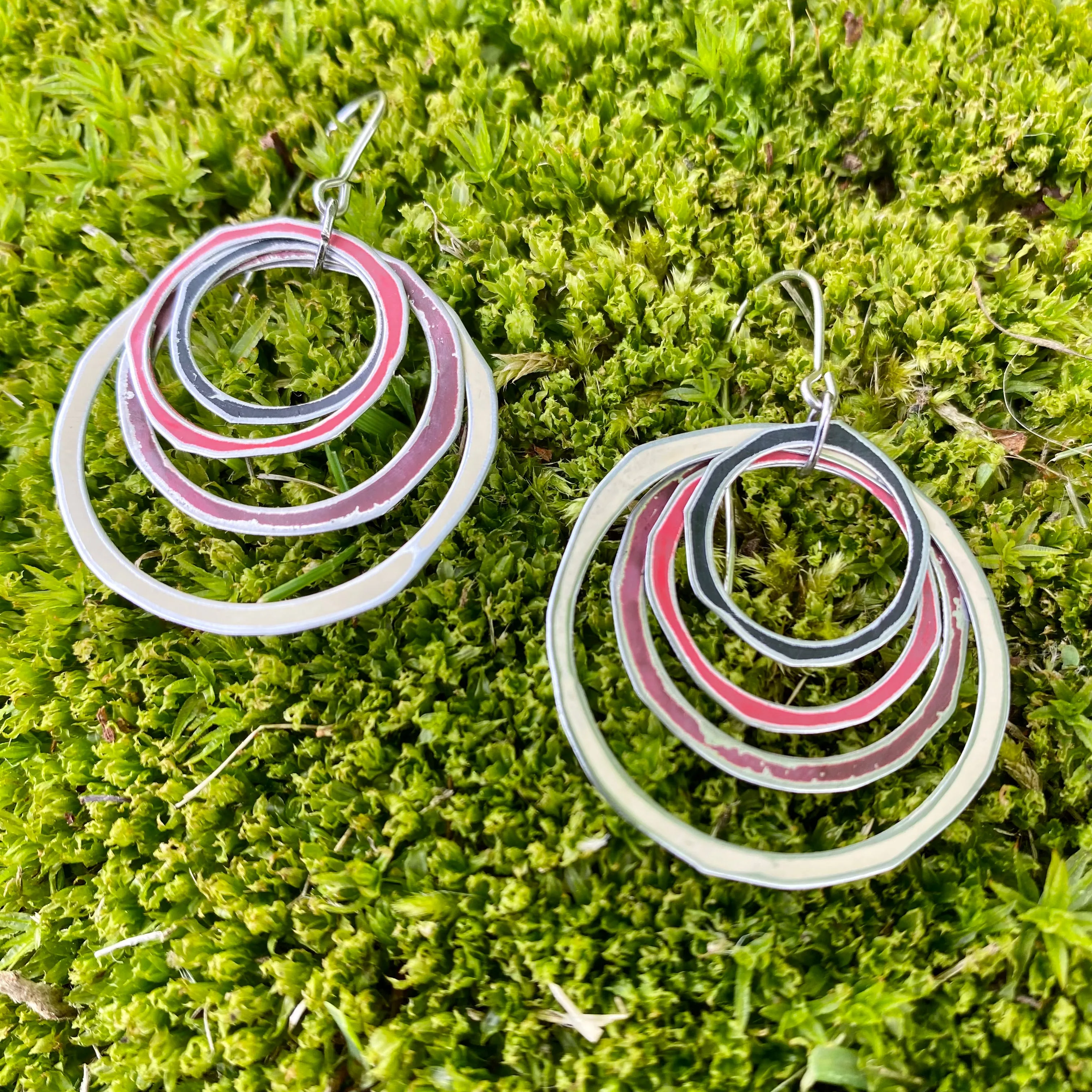 Earthy and Cream Layered Circles Upcycled Tin Earrings