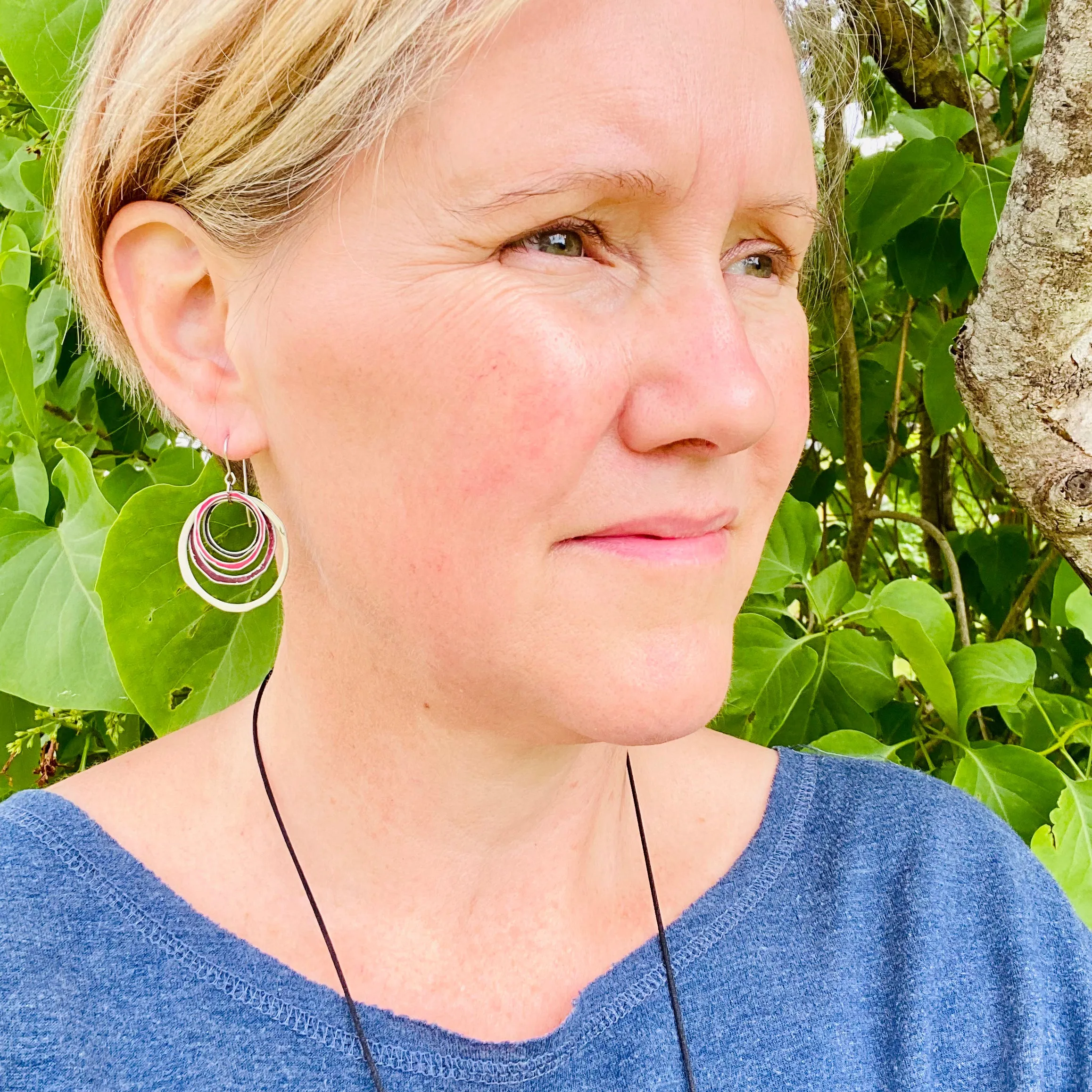 Earthy and Cream Layered Circles Upcycled Tin Earrings