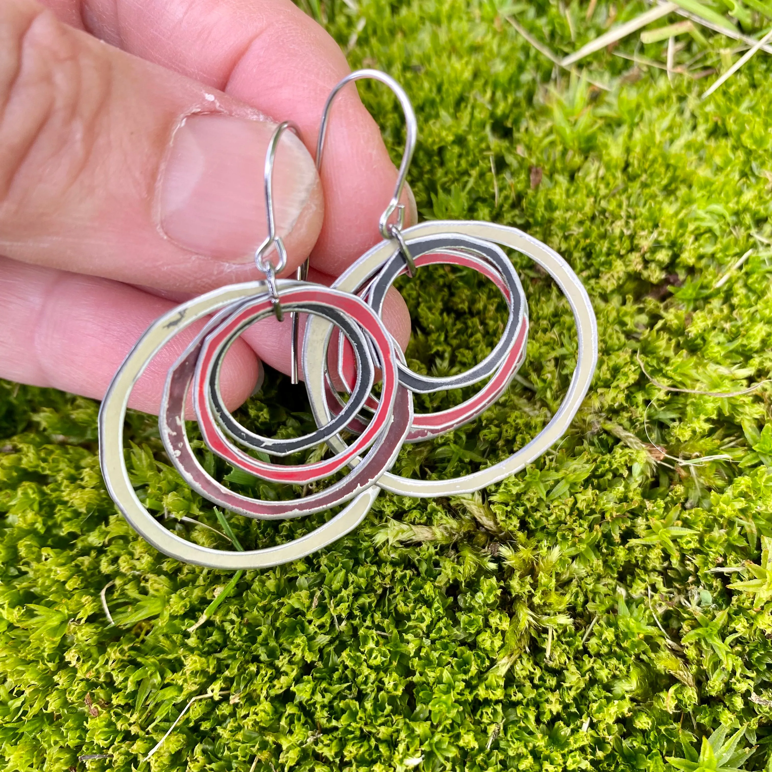 Earthy and Cream Layered Circles Upcycled Tin Earrings