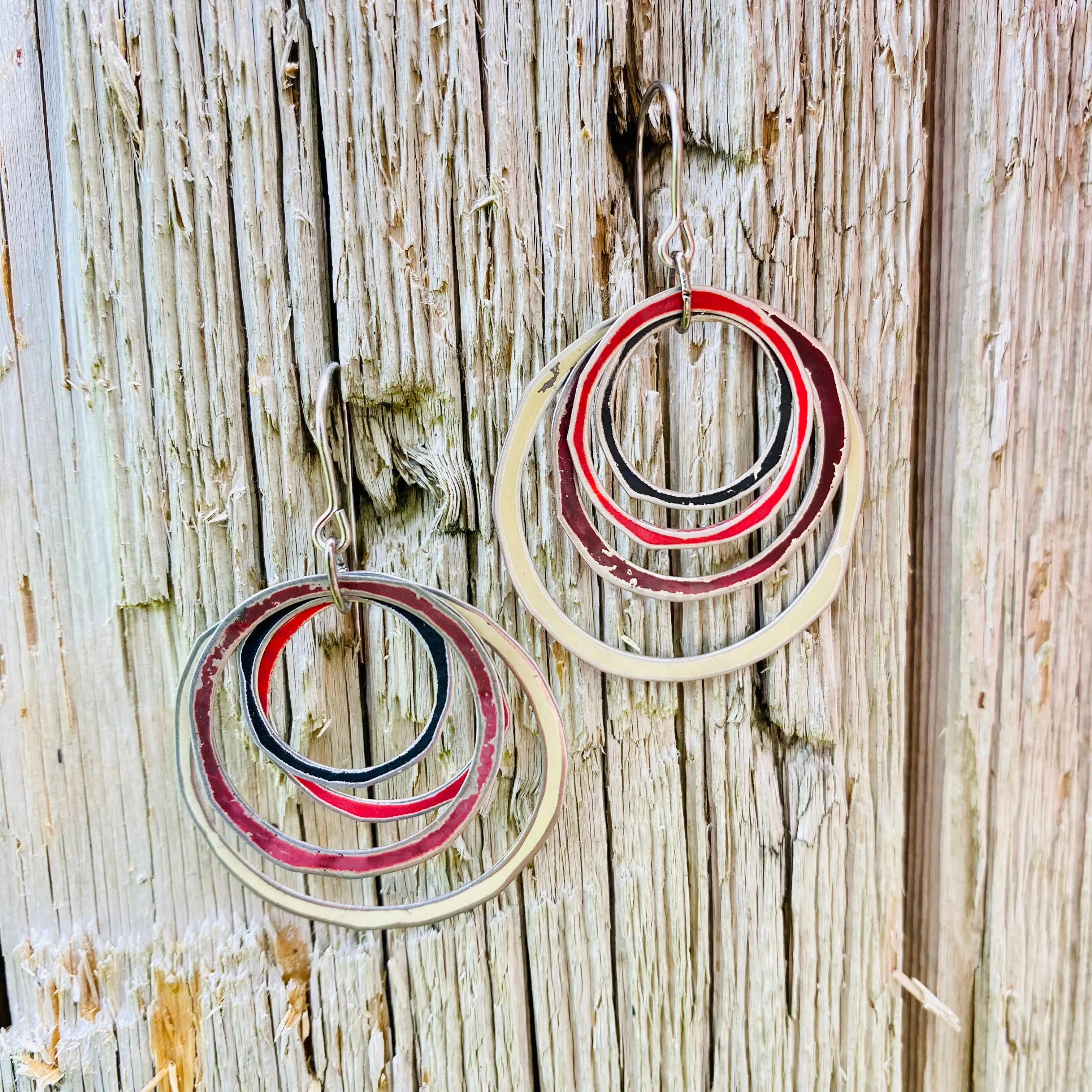 Earthy and Cream Layered Circles Upcycled Tin Earrings