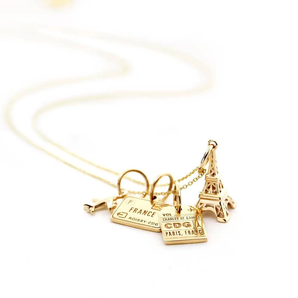 Eiffel Tower Paris Charm, France, Solid Gold Mini