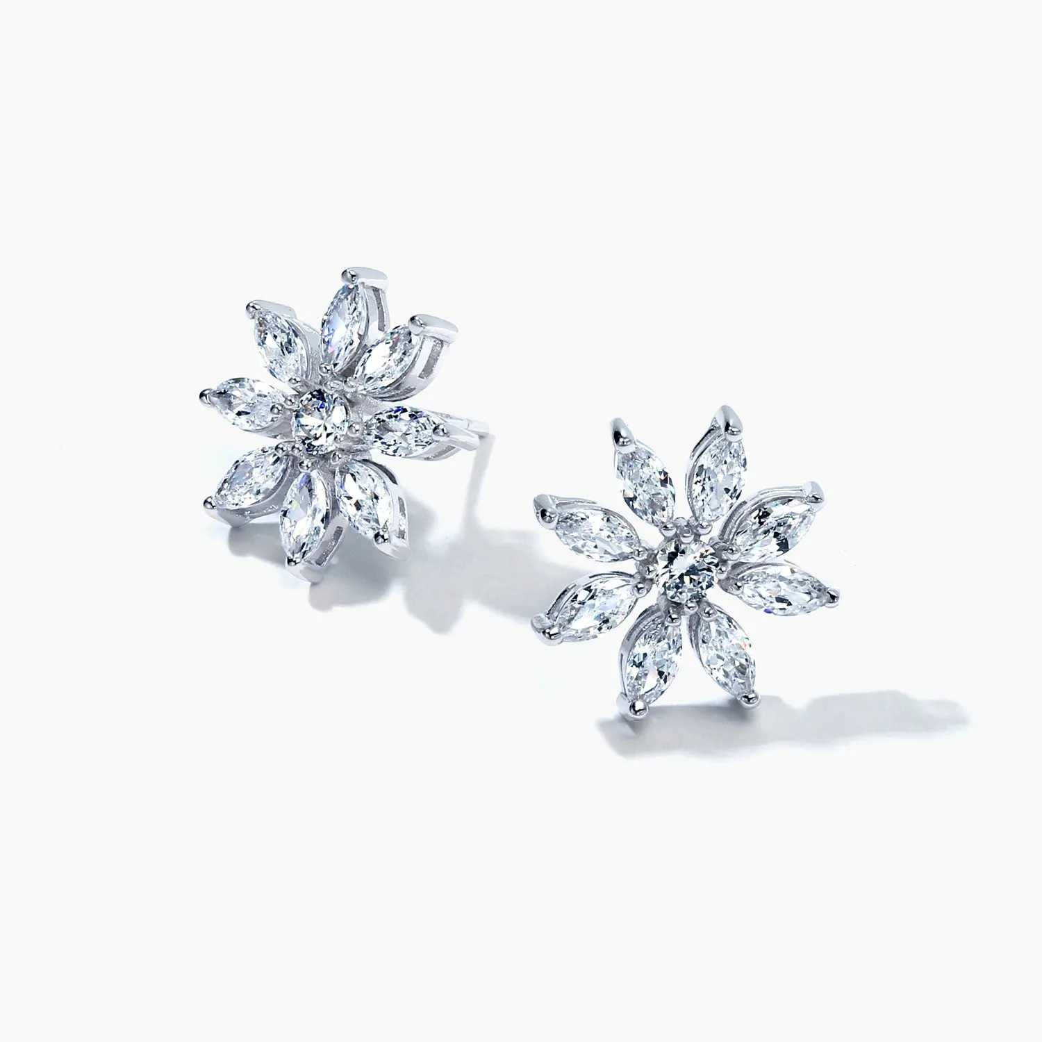 Elegant Marquise CZ Stud Earrings: Bridal Holiday Snowflake Flower in Sterling Silver