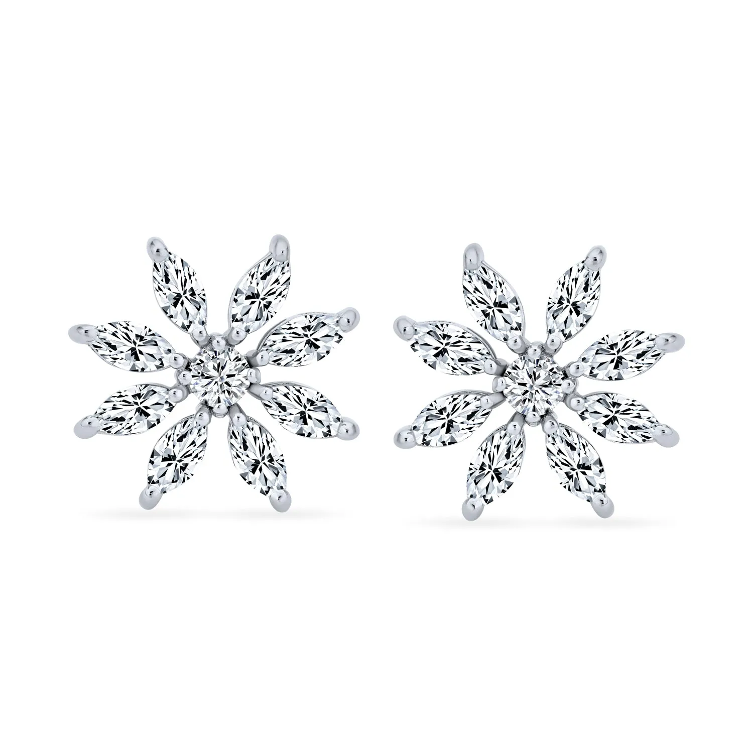 Elegant Marquise CZ Stud Earrings: Bridal Holiday Snowflake Flower in Sterling Silver