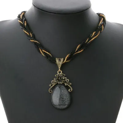 Ethnic Jewelry Bohemian Colorful Women Beads Imitation Water Nature Stone Pendant Necklace With Multilayer Chain Turkish Jewelry