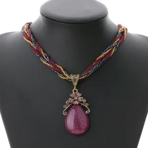 Ethnic Jewelry Bohemian Colorful Women Beads Imitation Water Nature Stone Pendant Necklace With Multilayer Chain Turkish Jewelry