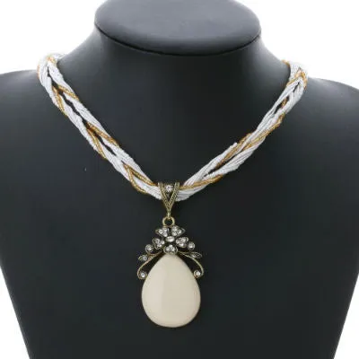 Ethnic Jewelry Bohemian Colorful Women Beads Imitation Water Nature Stone Pendant Necklace With Multilayer Chain Turkish Jewelry