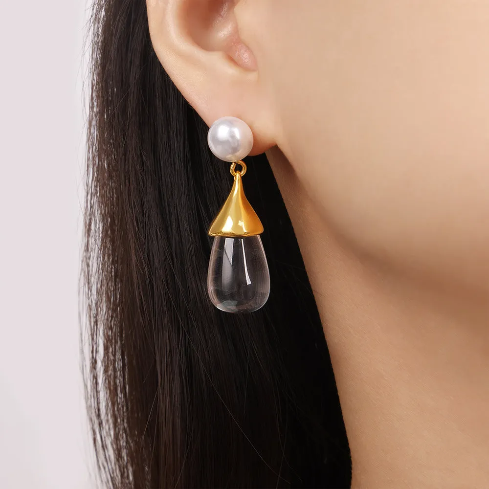 Exaggerated Water Drop Resin Earrings - Titanium Steel Gold-Plated Jewelry