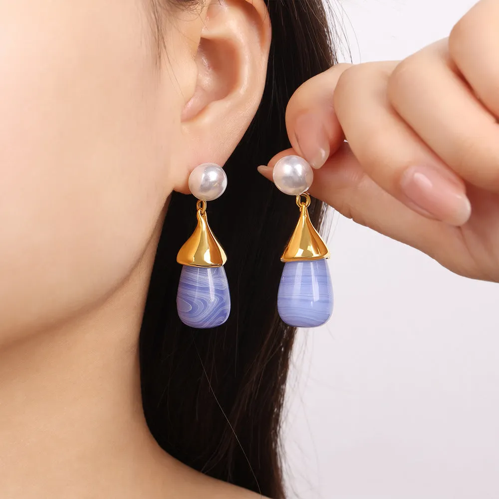 Exaggerated Water Drop Resin Earrings - Titanium Steel Gold-Plated Jewelry