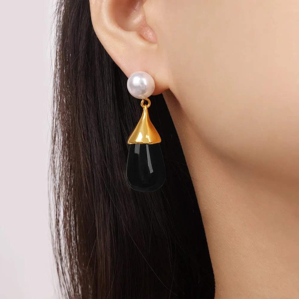 Exaggerated Water Drop Resin Earrings - Titanium Steel Gold-Plated Jewelry