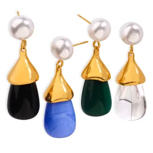 Exaggerated Water Drop Resin Earrings - Titanium Steel Gold-Plated Jewelry