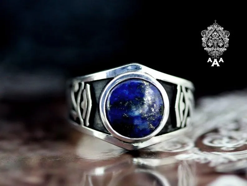 Eye of Horus Magick of Isis Lapis Lazuli Ring .925 Sterling Silver