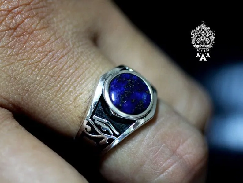 Eye of Horus Magick of Isis Lapis Lazuli Ring .925 Sterling Silver