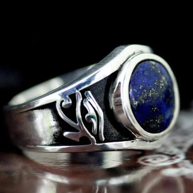 Eye of Horus Magick of Isis Lapis Lazuli Ring .925 Sterling Silver