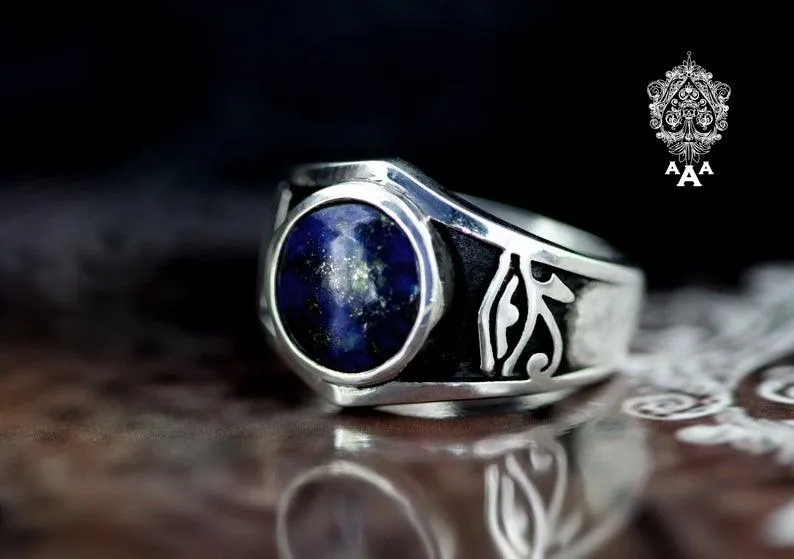 Eye of Horus Magick of Isis Lapis Lazuli Ring .925 Sterling Silver