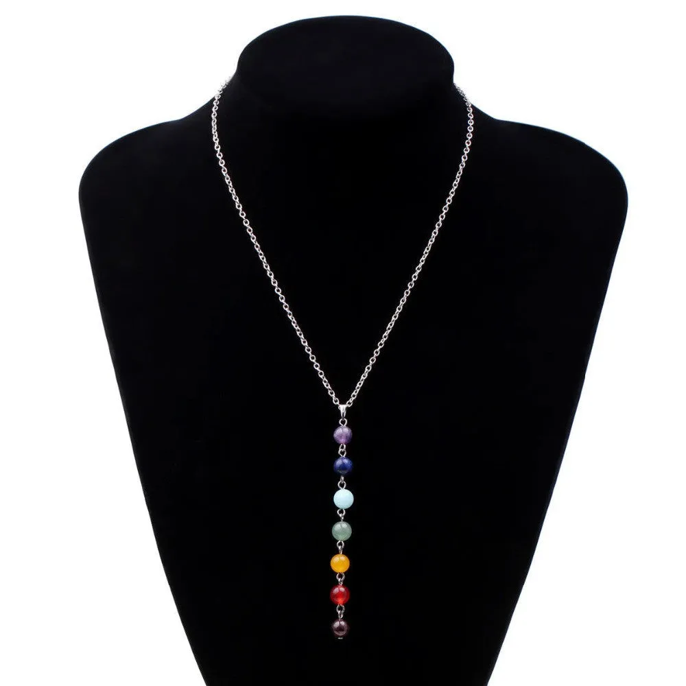 Fashion Yoga Pendant Necklaces Simple Colorful Beads Necklace Long Natural Stone Chain For Women