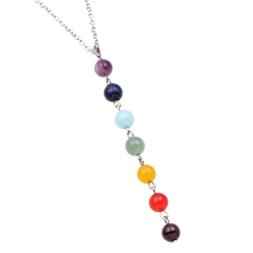 Fashion Yoga Pendant Necklaces Simple Colorful Beads Necklace Long Natural Stone Chain For Women