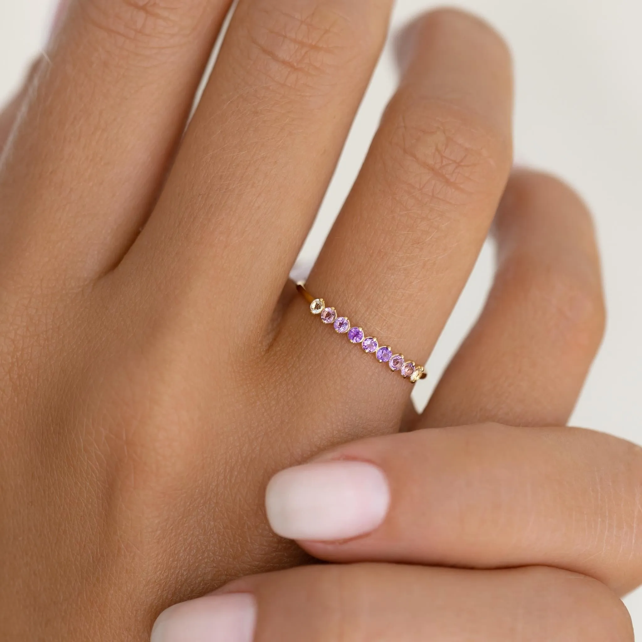 February Birthstone Ring 14k Gold - Ombre Amethyst