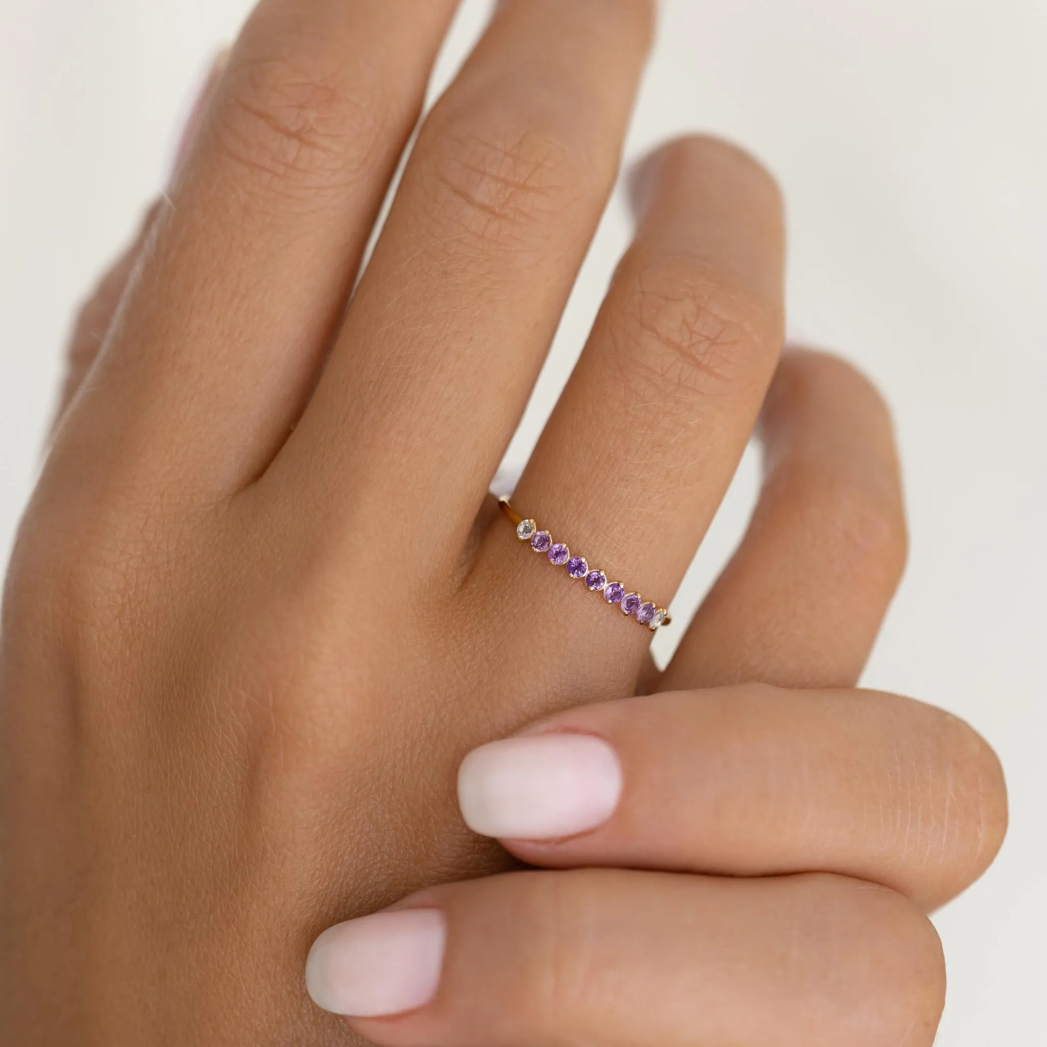 February Birthstone Ring 14k Gold - Ombre Amethyst