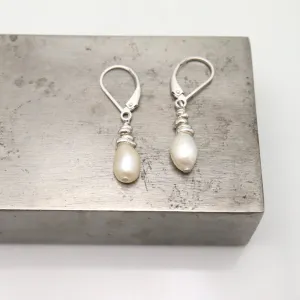 Fresh Water Pearl Drop Earrings - Silver