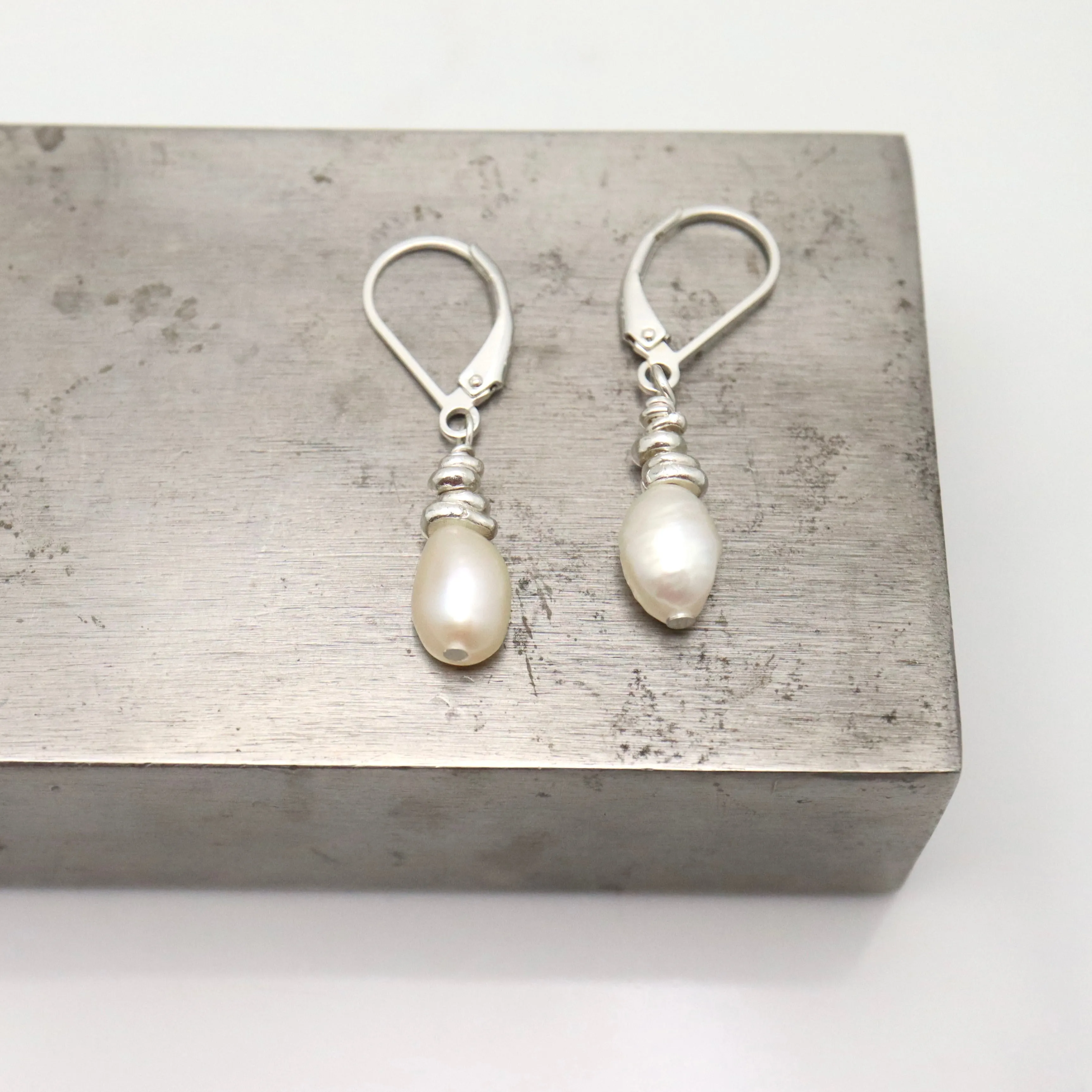 Fresh Water Pearl Drop Earrings - Silver