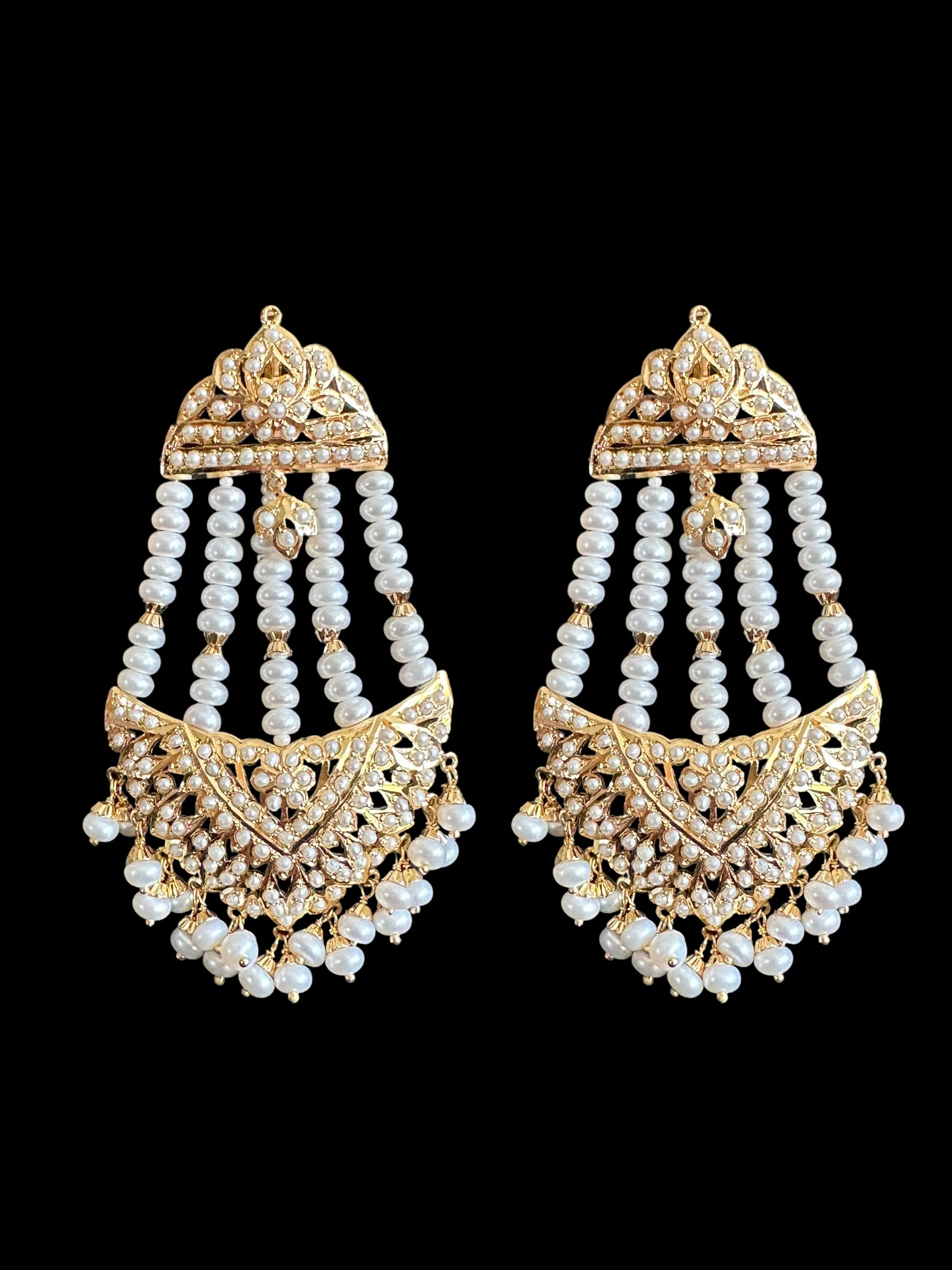 Fresh water pearl jhoomar earrings in gold plated silver ( SHIPS IN 4 WEEKS )