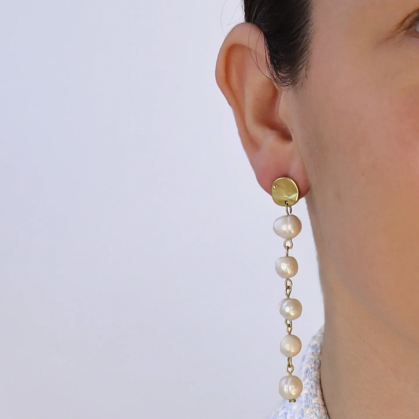 Fresh water pearls linear drop earrings