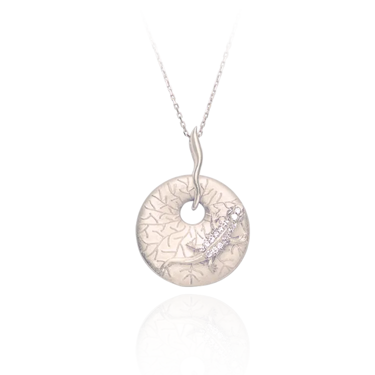 Gecko on Imprinted Disc Pendant