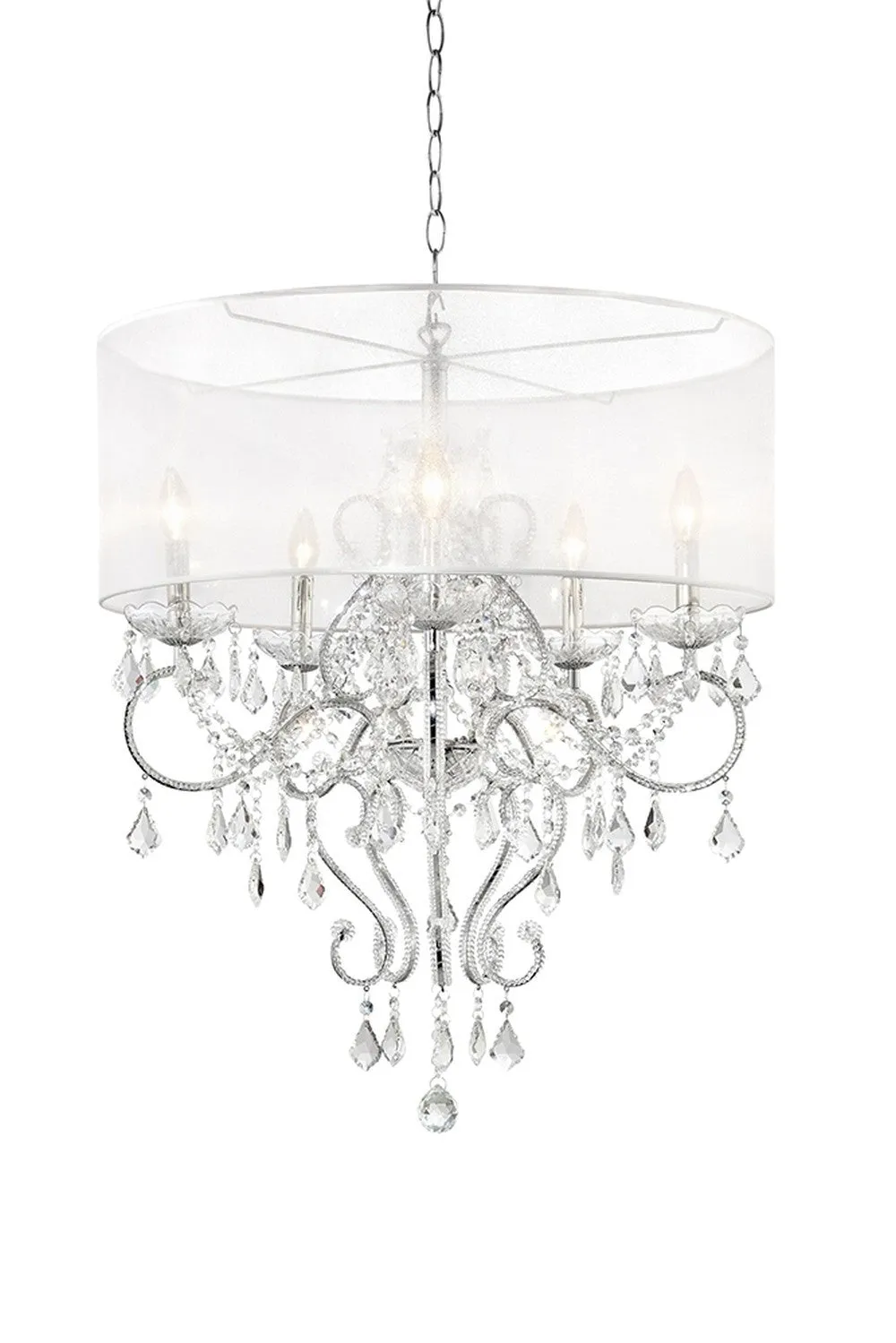 Glam Silver Faux Crystal Hanging Celing Lamp with See Thru Shade