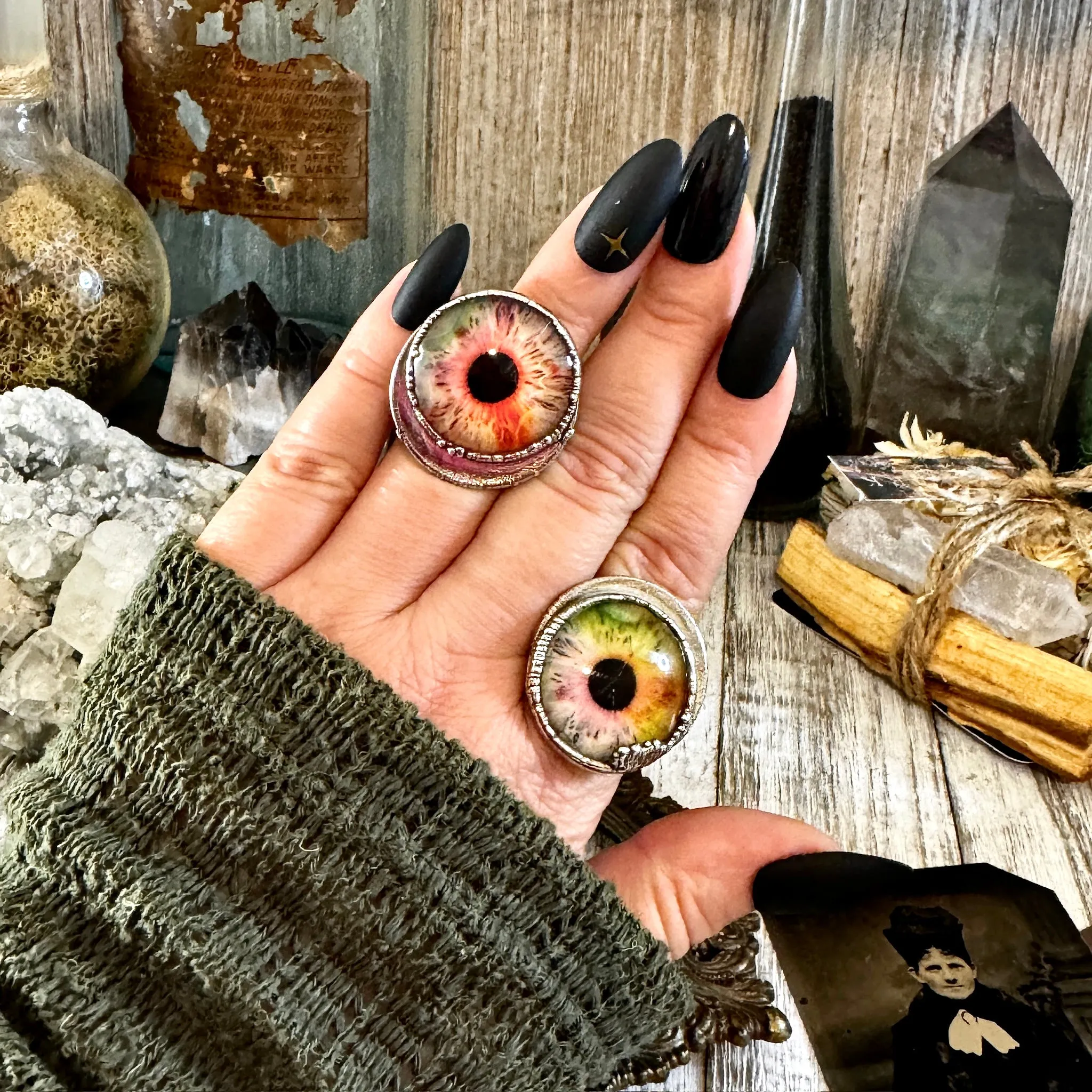 Glass Eye Ring Silver Size 9 10 / Foxlark Collection