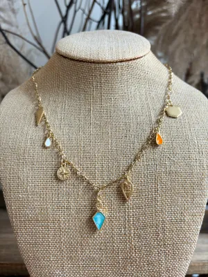 Gold Charm Necklace Teal