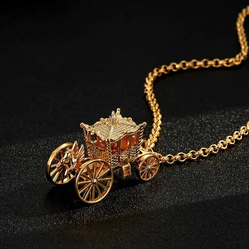 Gold Filled Bonded Princess Moving Carriage Pendant 22 Inch 4mm Belcher Chain