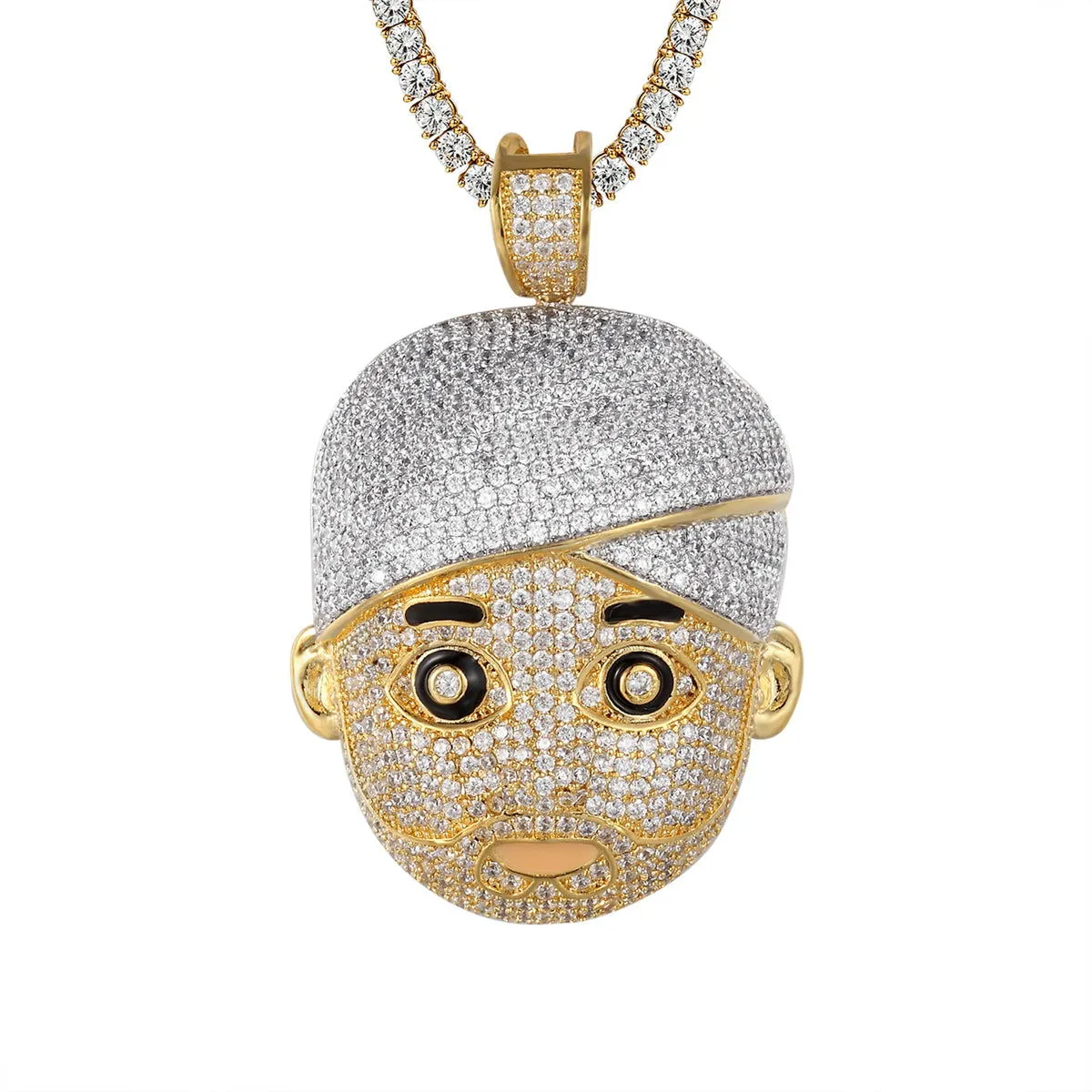 Gold Finish Turban Man Face Emoji Hip Hop Silver Pendant