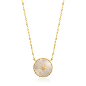 Gold Mother Of Pearl Emblem Necklace