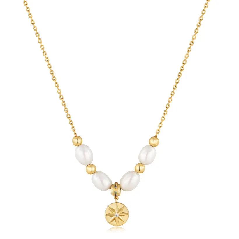 Gold Pearl Star Pendant Necklace