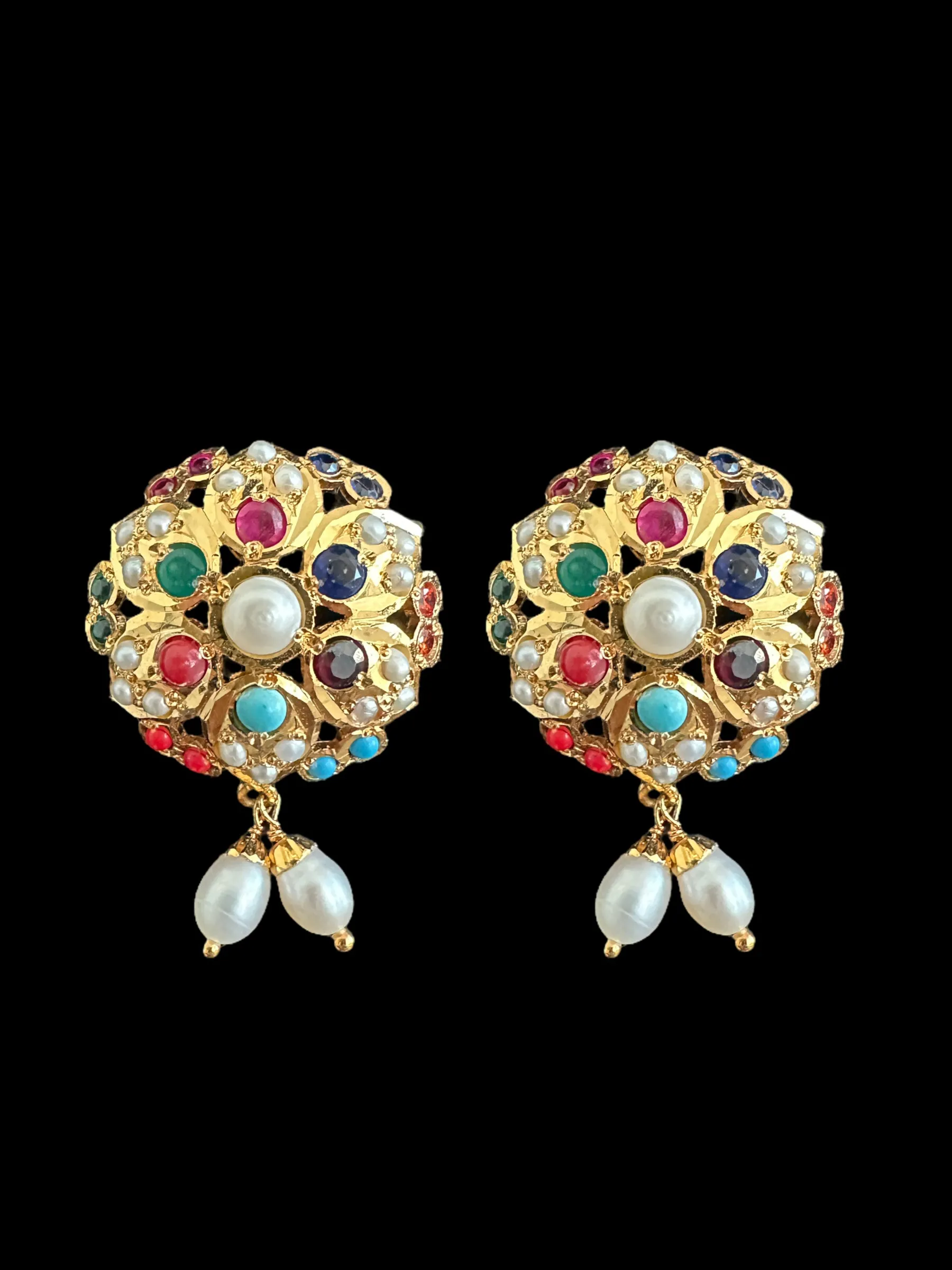 Gold plated silver earrings in multicolor with fresh water pearls ( READY TO SHIP)