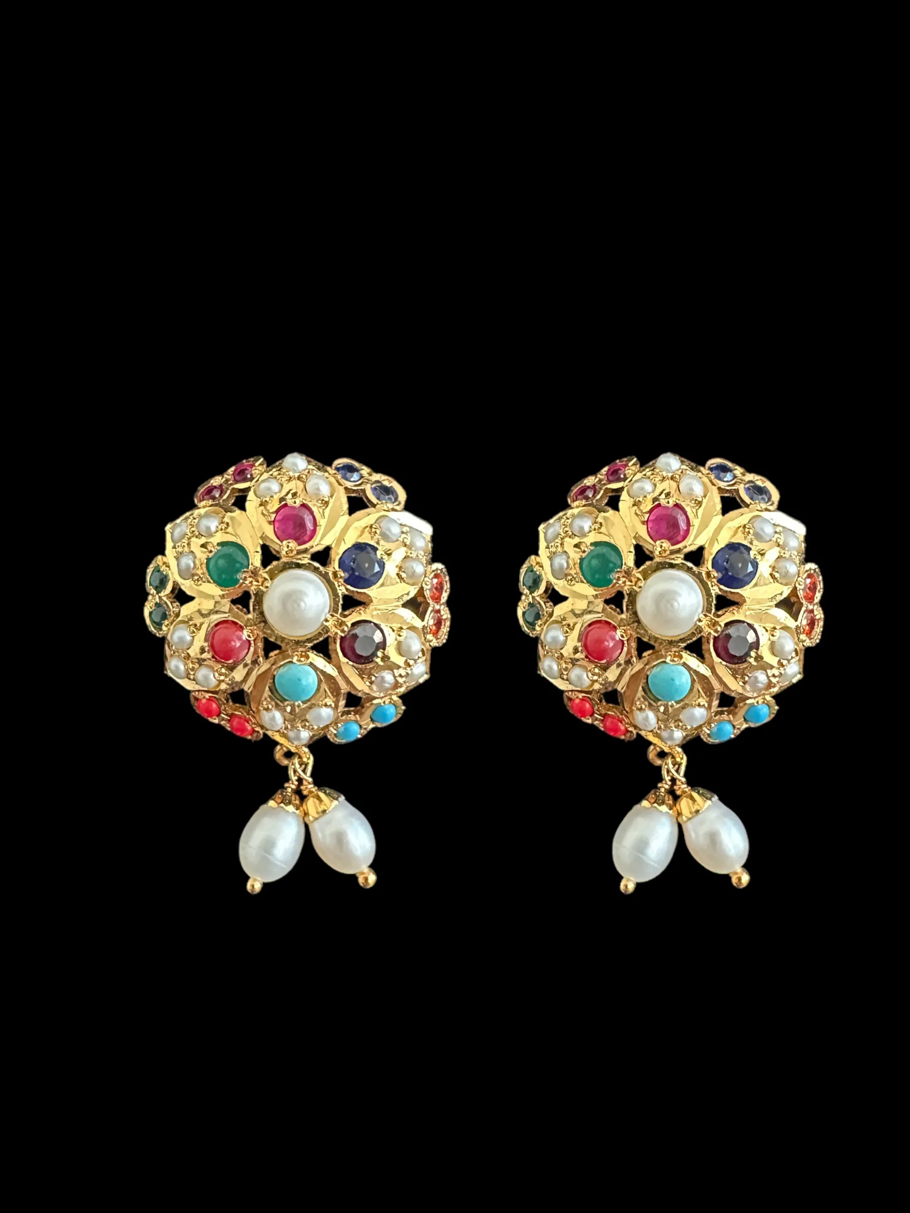 Gold plated silver earrings in multicolor with fresh water pearls ( READY TO SHIP)