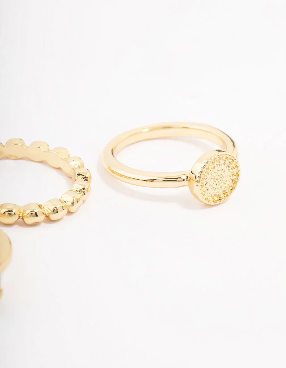 Gold Plated Textured Coin Stacking Ring Pack