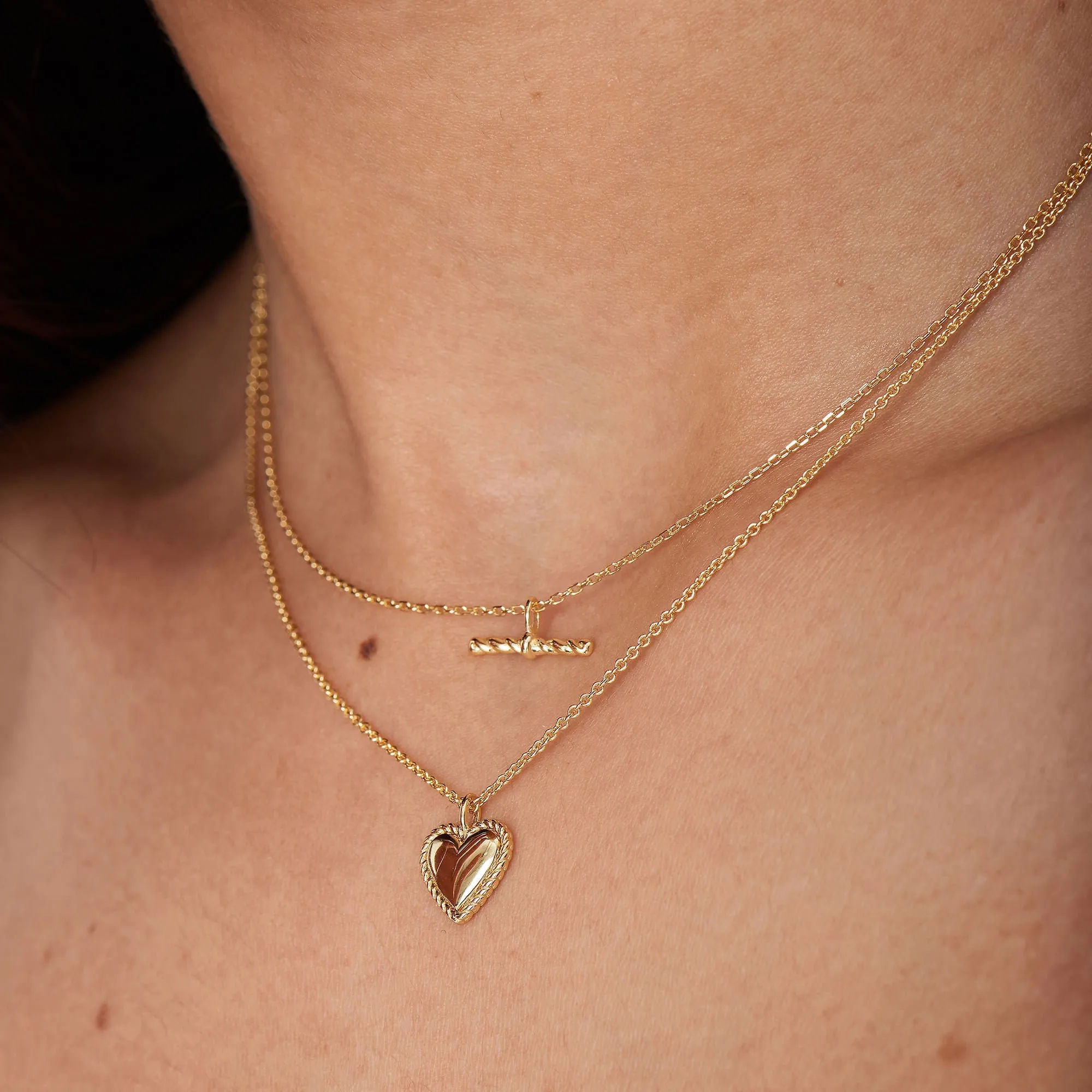 Gold Rope Heart Pendant Necklace