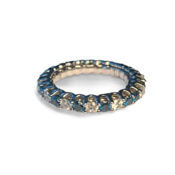 Gorgeous Designer 14K White Gold Blue Diamond Eternity Band Ring