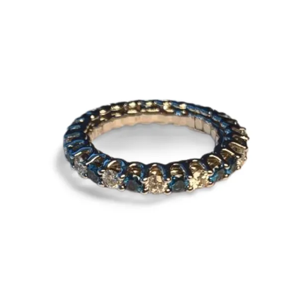 Gorgeous Designer 14K White Gold Blue Diamond Eternity Band Ring