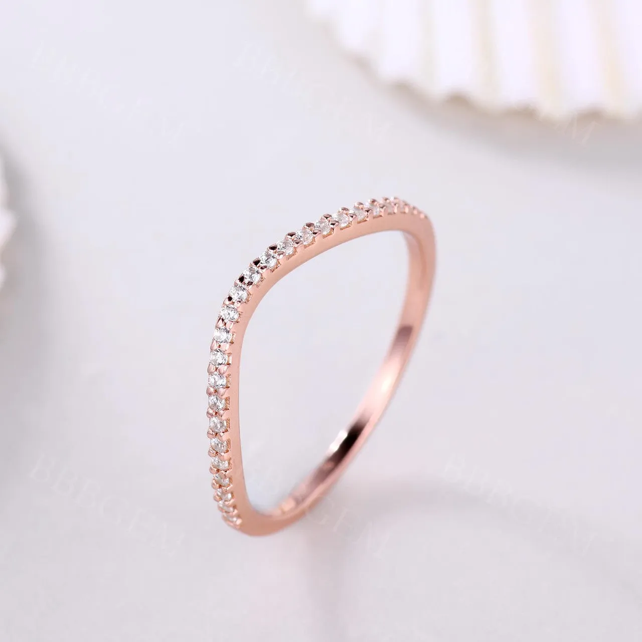 Half Eternity Diamond Wedding Band Curved Rose Gold Diamond Matching Ring