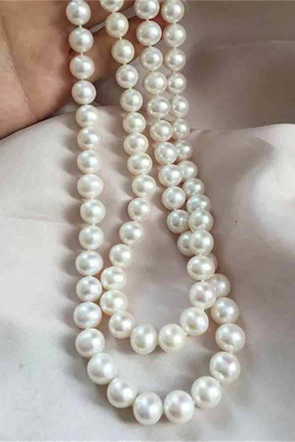 Handmade Double Loop Pearl Necklace with 14K Gold Clip P24