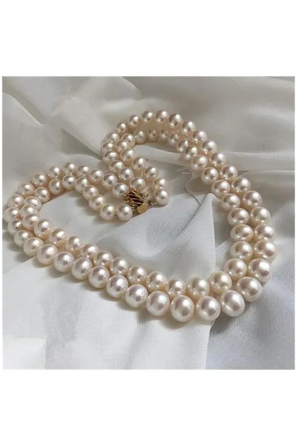 Handmade Double Loop Pearl Necklace with 14K Gold Clip P24