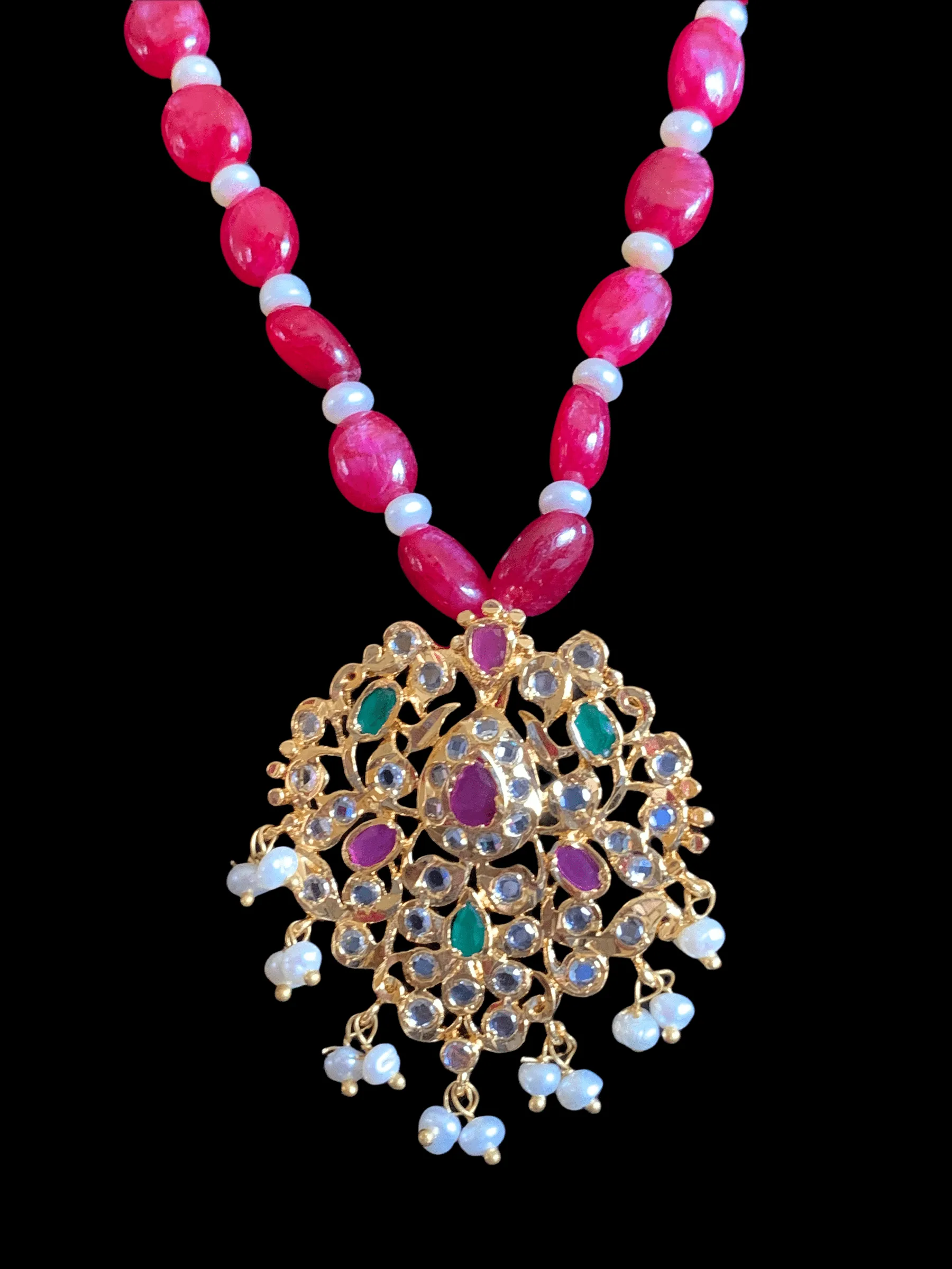 Hania hyderabadi pendant set in ruby emerald  ( READY TO SHIP )