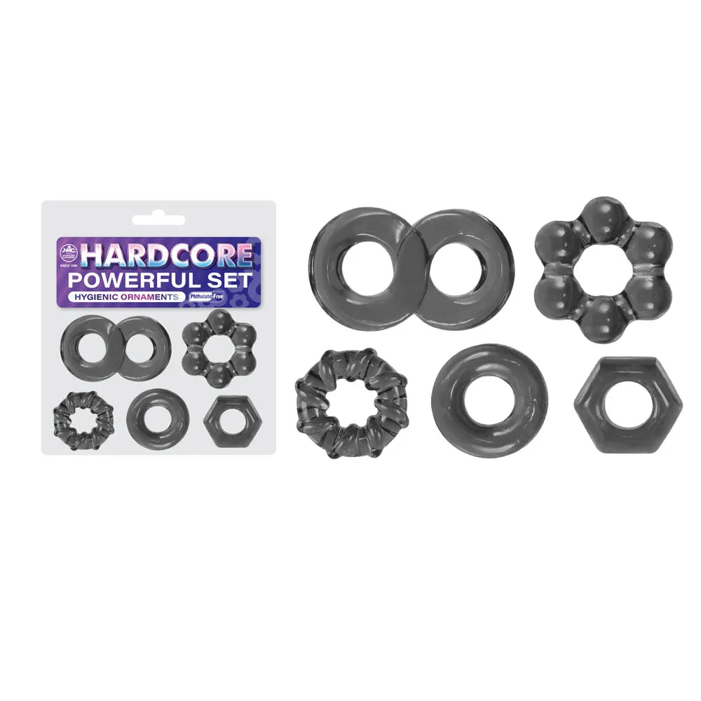 Hardcore Powerful Set Cock Rings - Set of 5 - Smoke