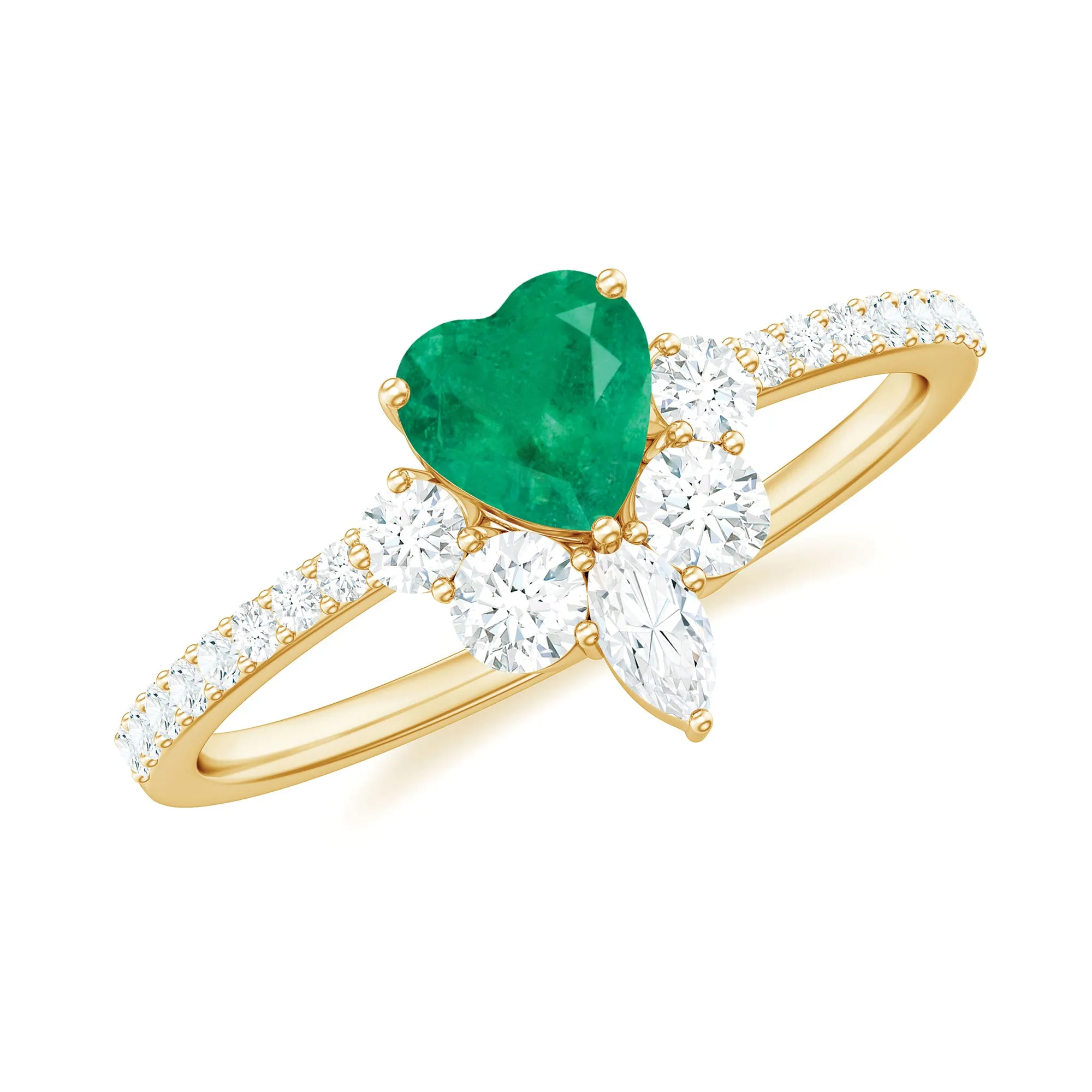 Heart Shape Emerald Engagement Ring with Diamond Side Stones