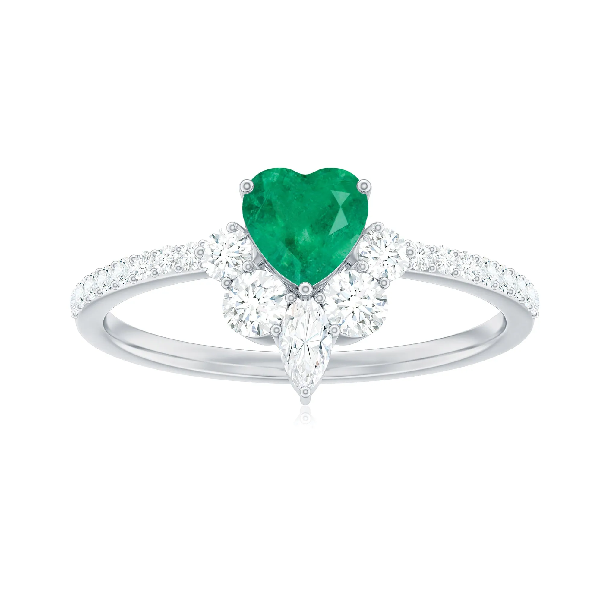 Heart Shape Emerald Engagement Ring with Diamond Side Stones